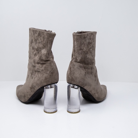 Jeffrey Campbell Lustful Suede Pointed Toe Lucite Sculptural Heel Ankle Booties - Picture 3 of 4